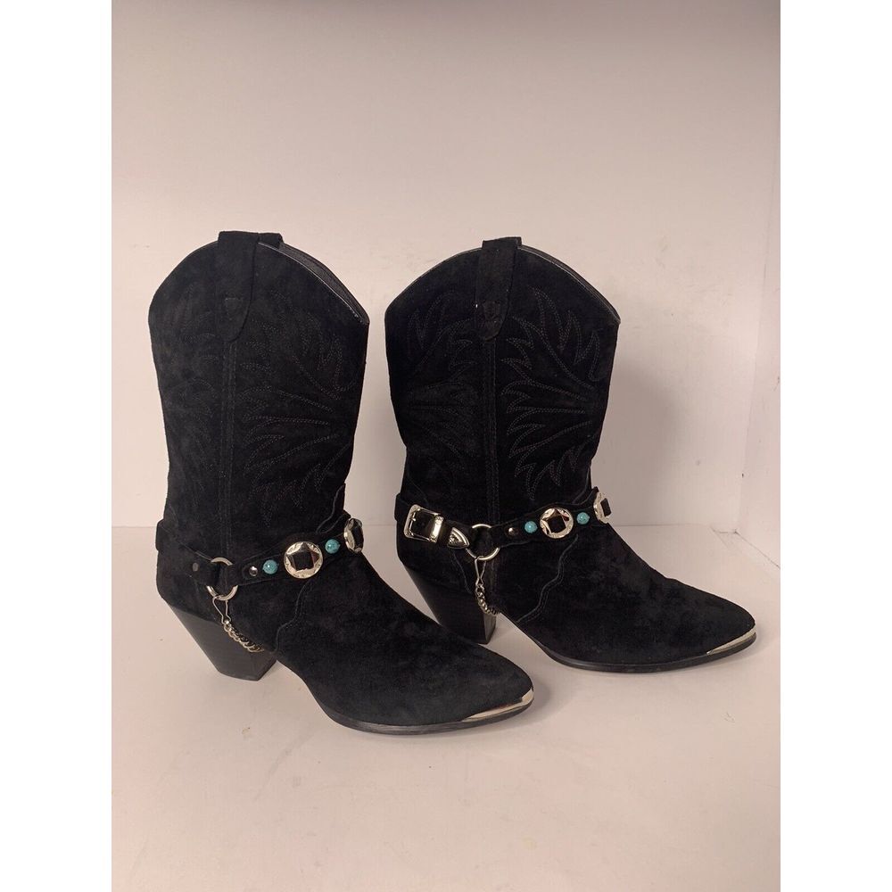 Dingo women's Vintage Cowgirl Boots Silver And Turquoise Detailing Leather Sz  7